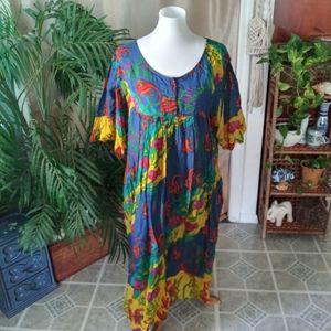 La Cera plus size 1X Multicolor cotton kaftan gown